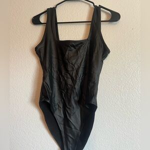 Black faux leather bodysuit